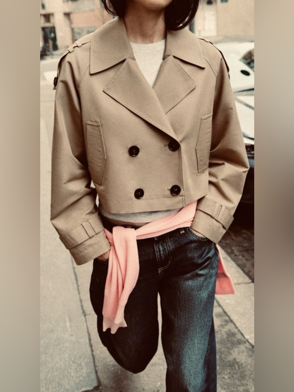 ZARA Crossover Cropped Trench Coat Jacket XS Taupe Brown NWOT - Picture 3 of 12